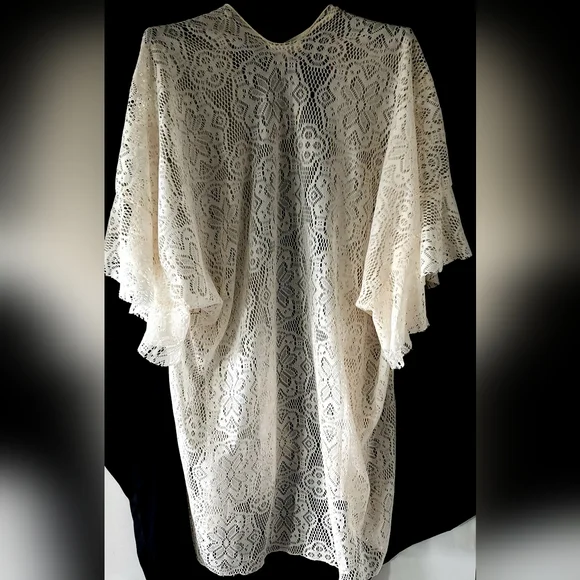 Mudd Cream Color Beach Cover-up Lacey Ruffle Sleeve Ladies Woman 1 Size Fits All - Picture 7 of 7